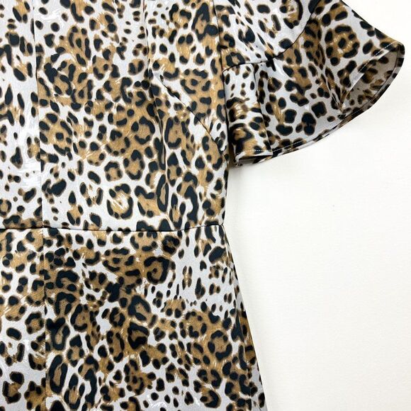 Banana Republic Brown Black Leopard Animal Print Flutter SLeeve Shift Dress - Picture 5 of 11